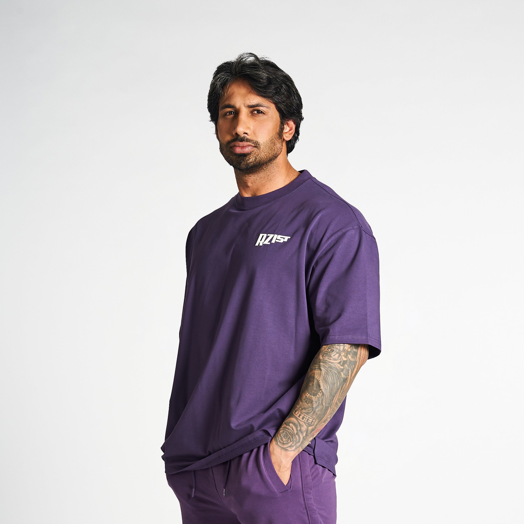 Oversized Drop-Shoulder T-Shirt - Purple