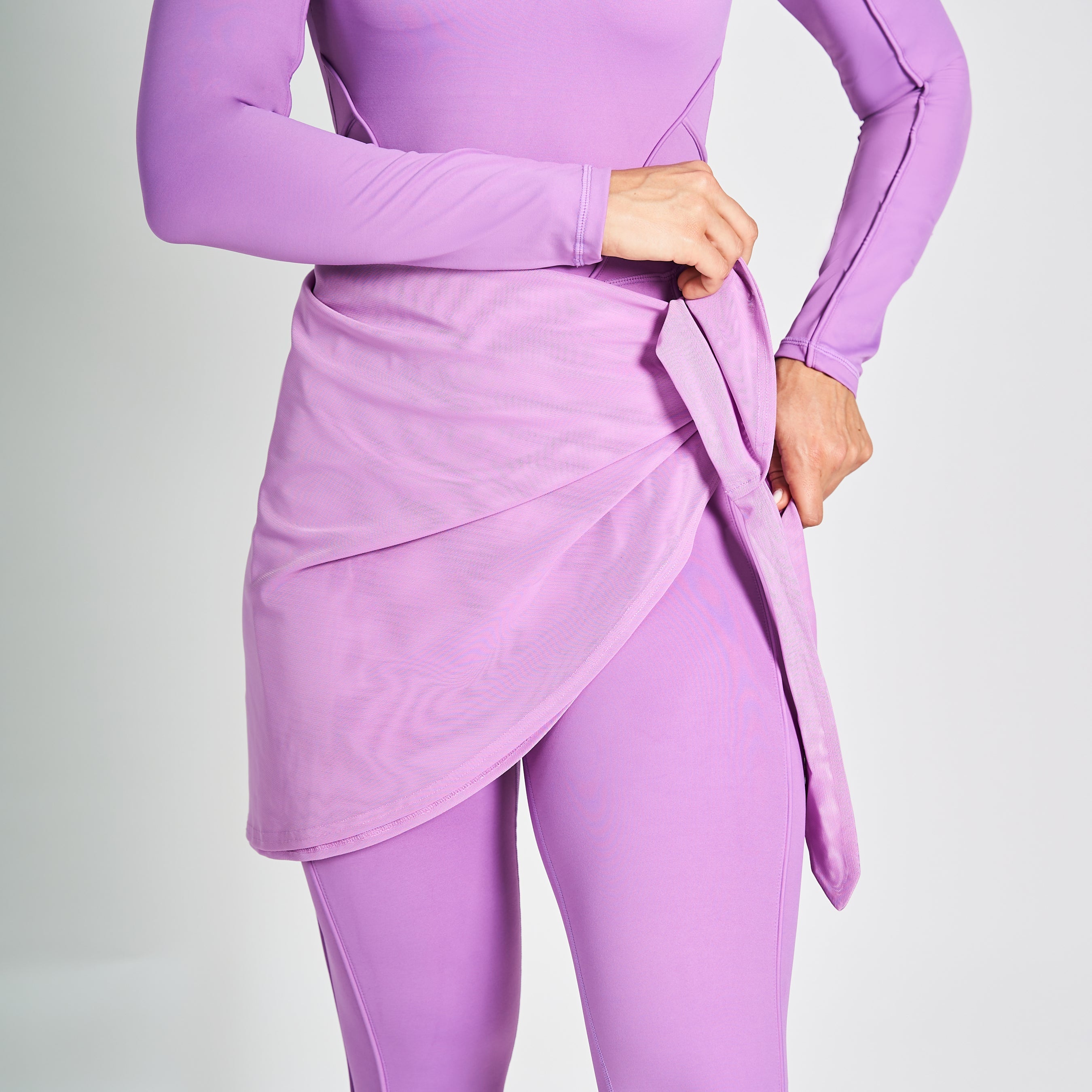 Full Body Swimsuit With Waist Scarf - Lavender