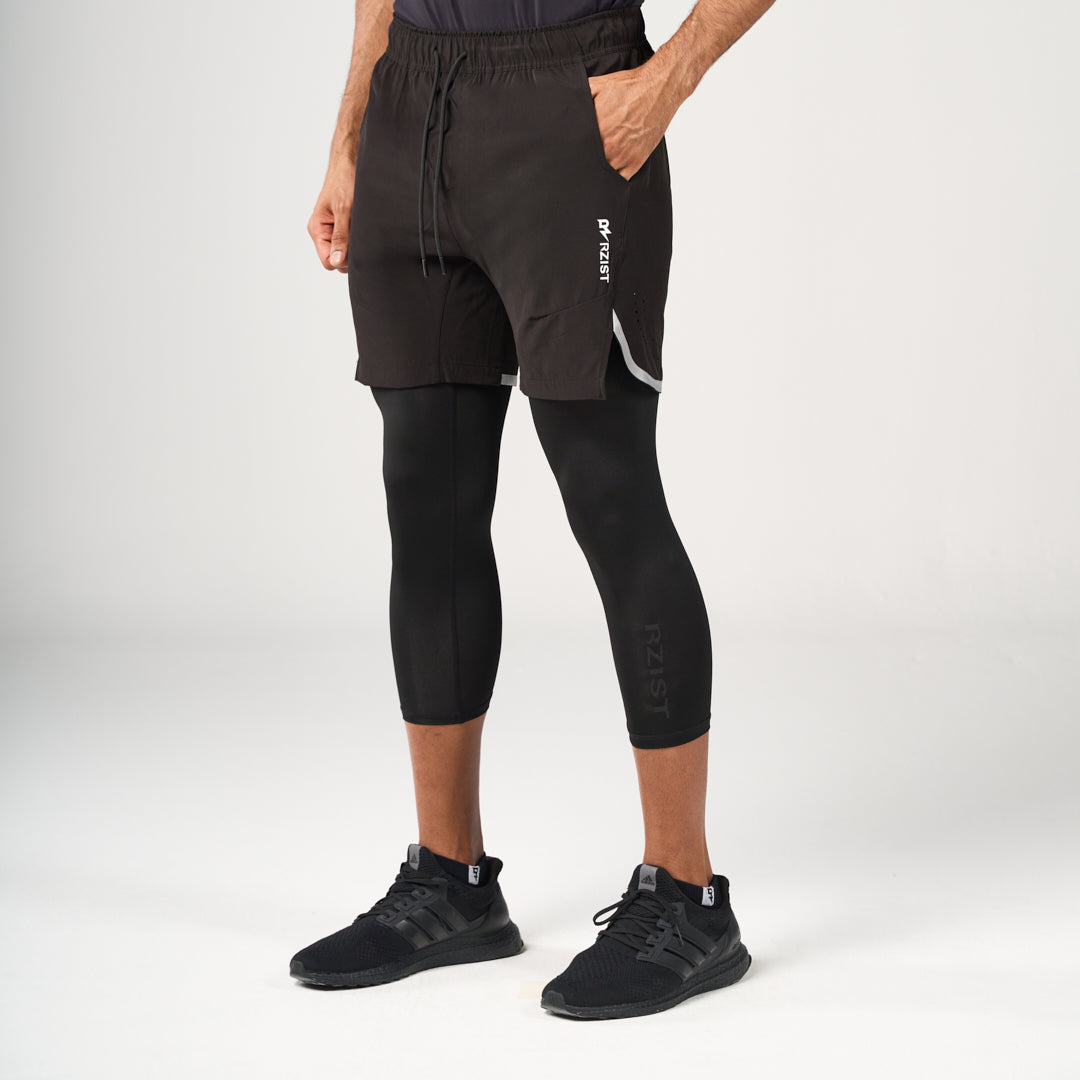 ⁠2 in 1 Long Inner Shorts - Black