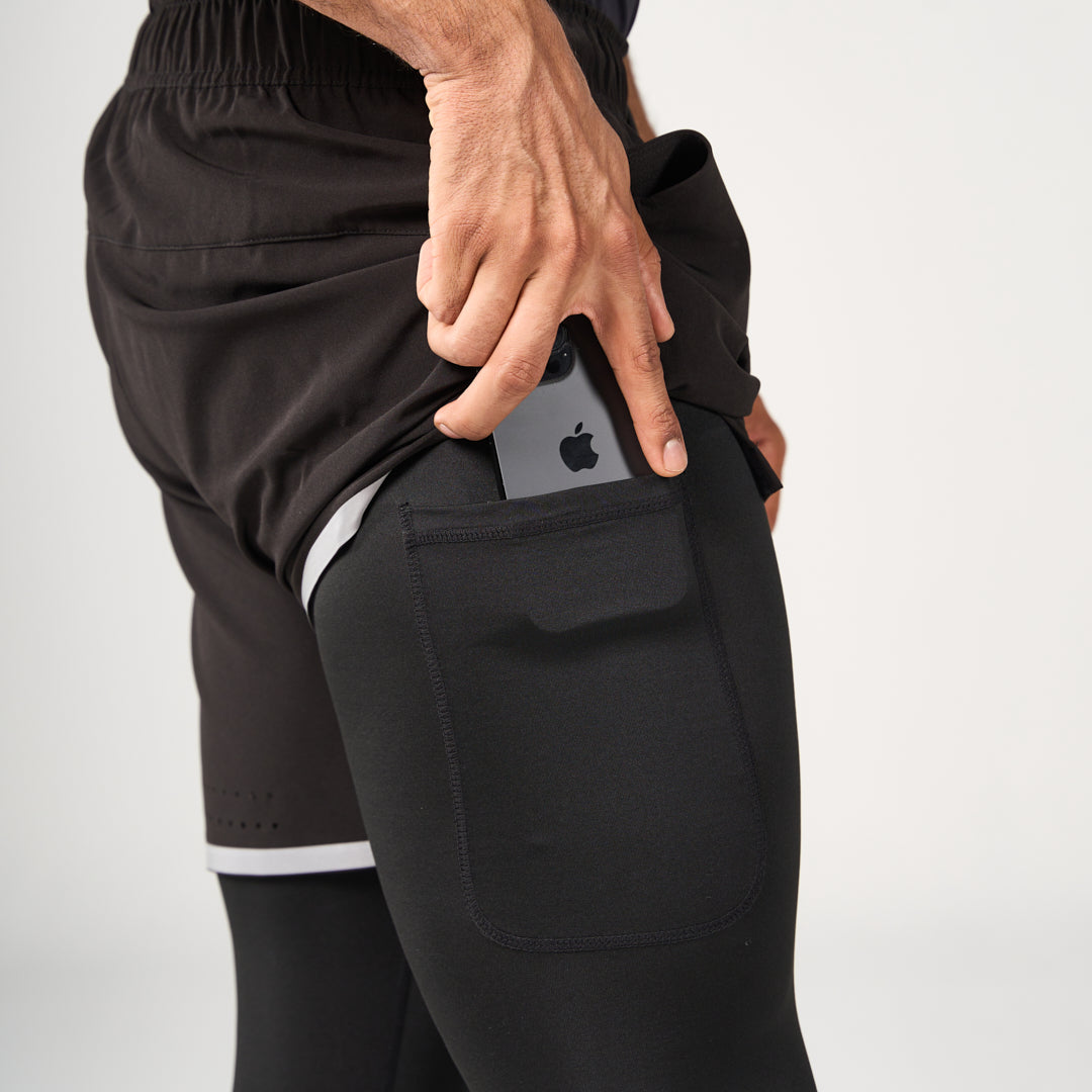 ⁠2 in 1 Long Inner Shorts - Black